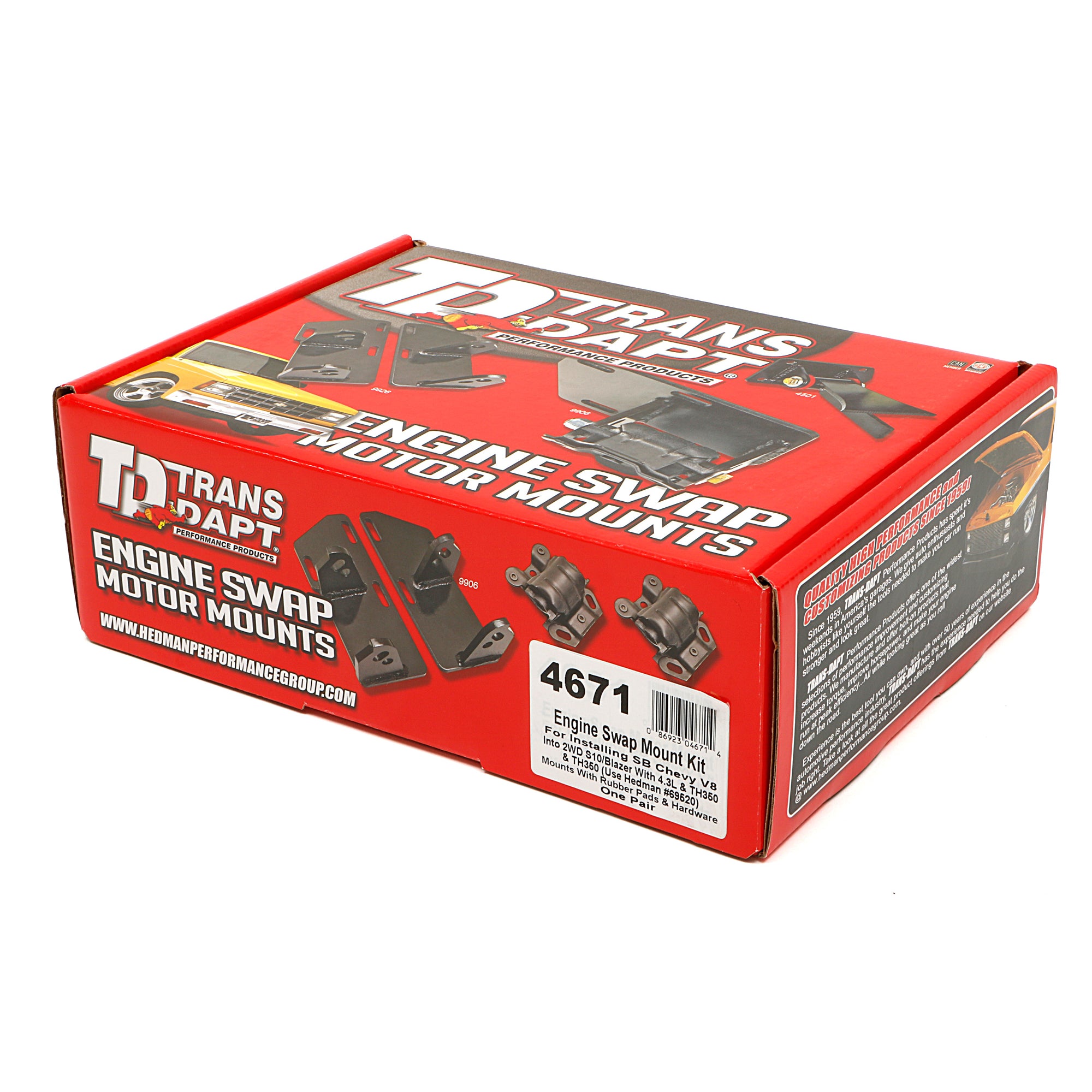 Trans-Dapt Motor Mount - Bolt-On - 2WD - GM Compact Truck 4.3 L to TH350 Chevy V8