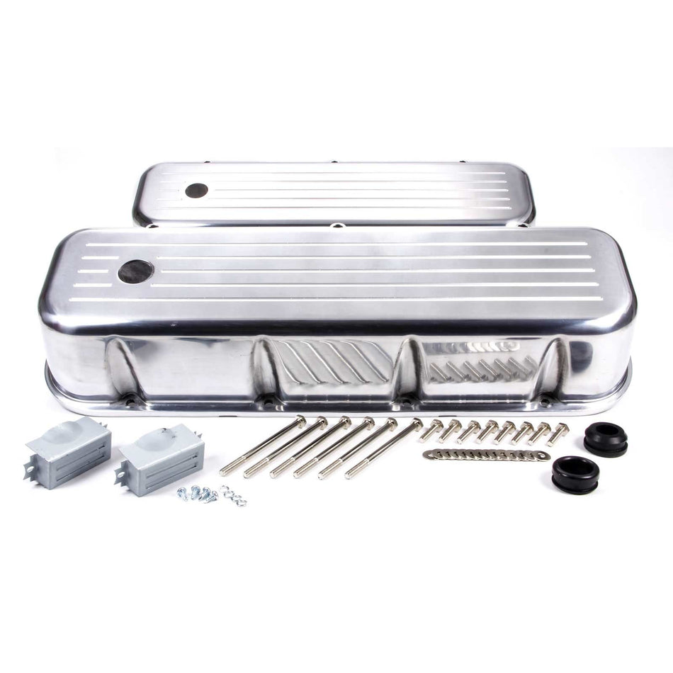 Racing Power Tall Valve Cover - 3.688 in Height - Baffled - Breather Holes - Ball Milled - Polished - Big Block Chevy - Pair