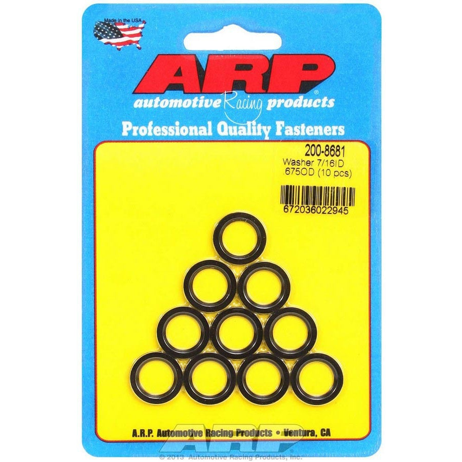 ARP Special Purpose Chamfered Flat Washer - 0.438 in ID - 0.675 in OD - 0.062 in Thick - Chromoly - Black Oxide - Set of 10