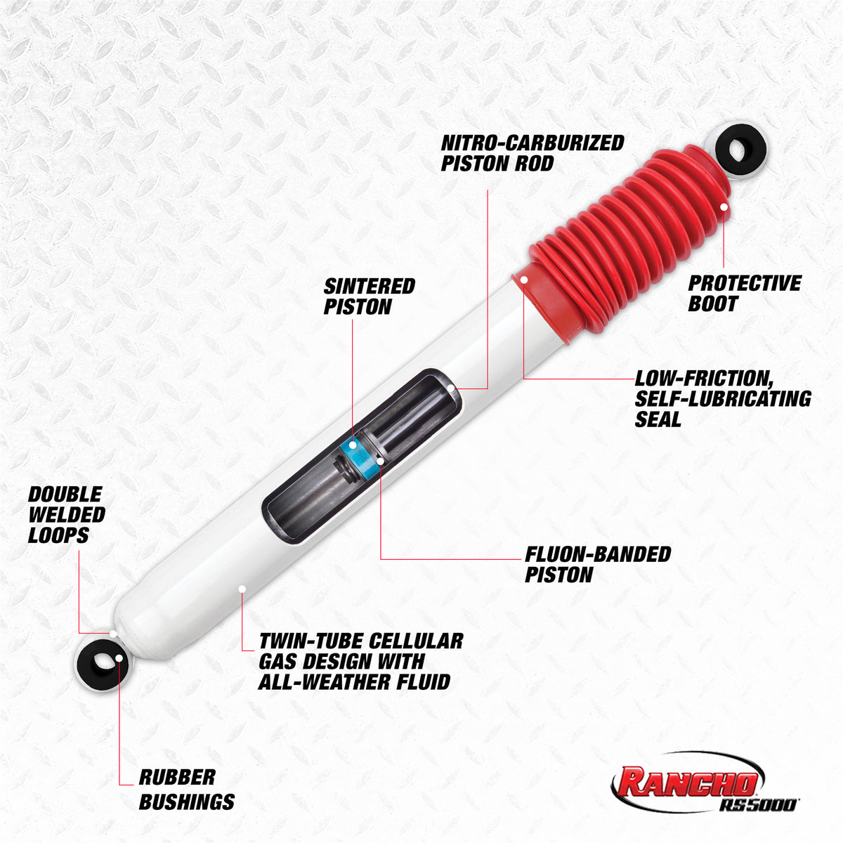 Rancho RS5000 Series Twintube Steering Stabilizer - 12.81 in Compressed / 21.75 in Extended