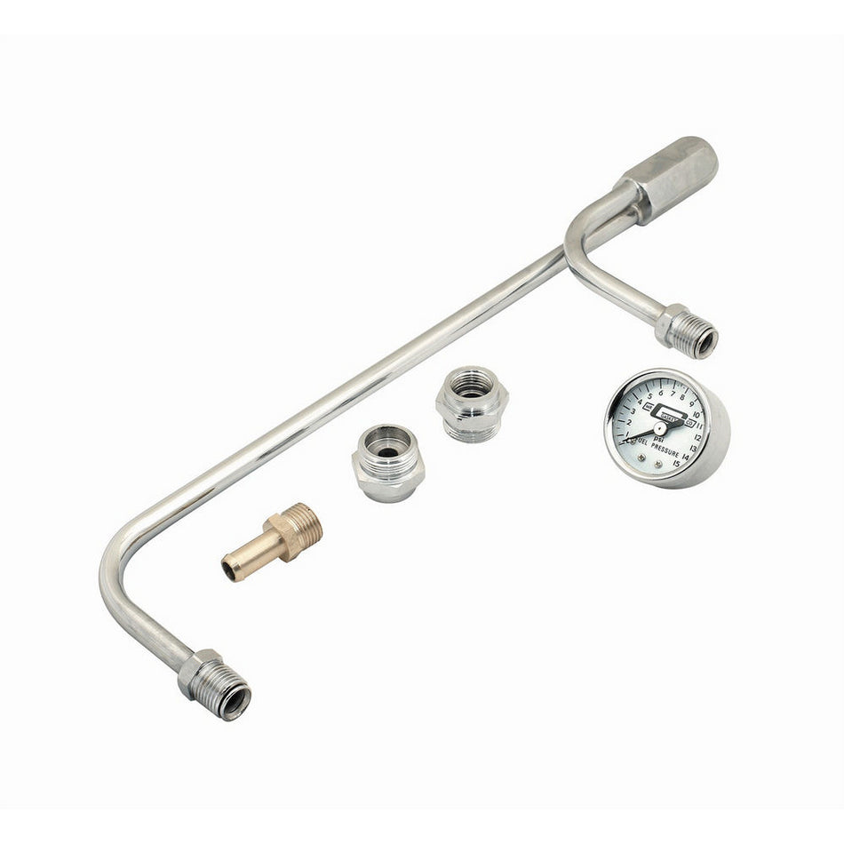 Mr. Gasket Chrome Plated Fuel Lines With Fuel Pressure Gauge 1559 Holley w/ 9 5/16" Centers