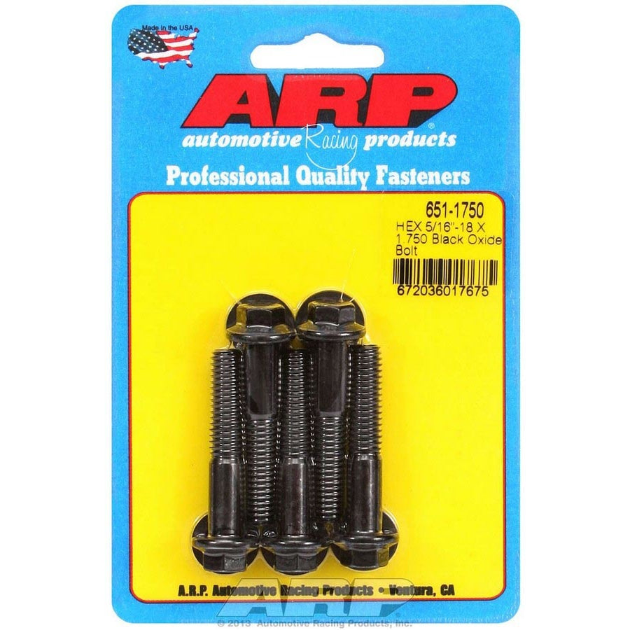 ARP Hex Head Bolt - 5/16-18 in Thread - 1.750 in Long - 3/8 in Head - Chromoly - Black Oxide (Set of 5)