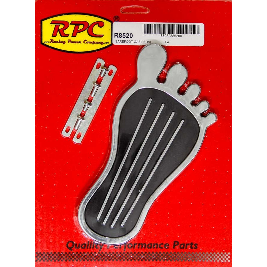 Racing Power Gas Pedal Pad Barefoot Steel Chrome - Each