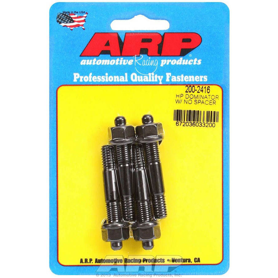 ARP Carburetor Stud - 5/16-18 and 5/16-24 in Thread - 2.225 in Long - Hex Nuts - Chromoly - Black Oxide - Set of 4
