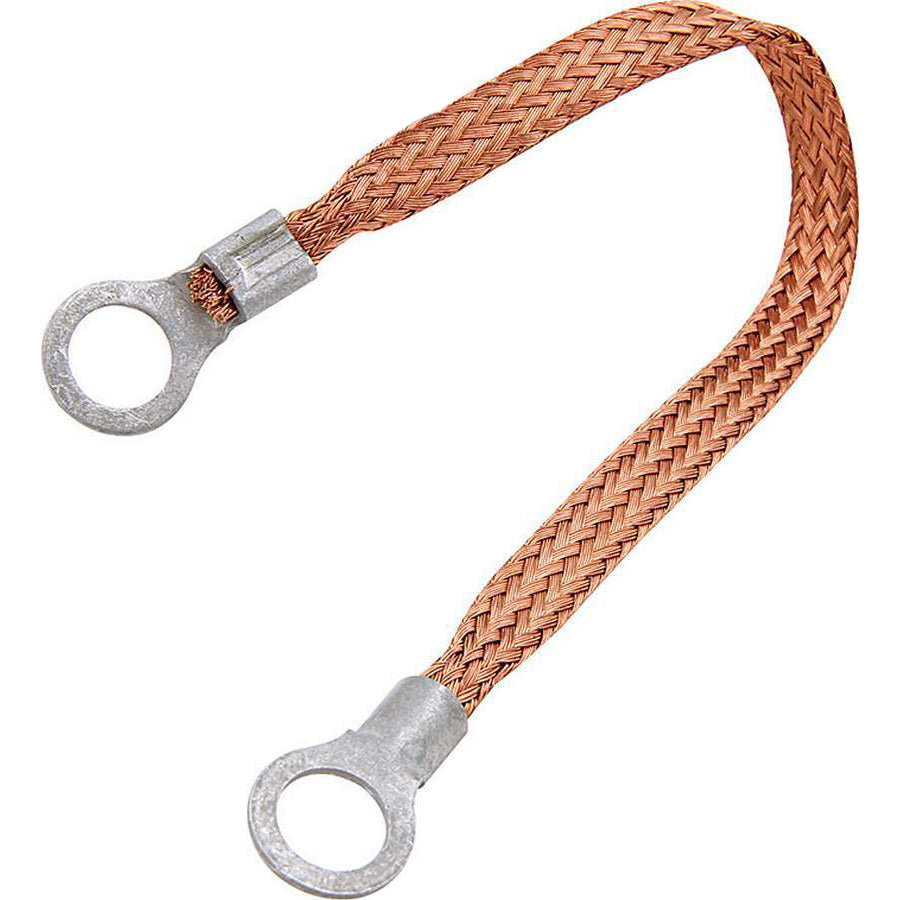 Allstar Performance Ground Strap - 12 Gauge - 18" Long - 5/16" Wide - 1/4" Ring Terminals - Braided Copper
