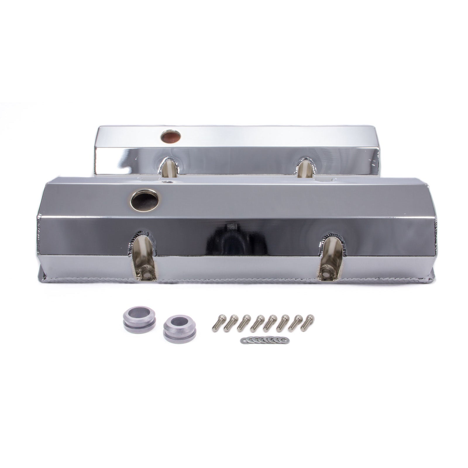 Racing Power Flat Top Valve Covers Tall Hardware Fabricated Aluminum - Chrome