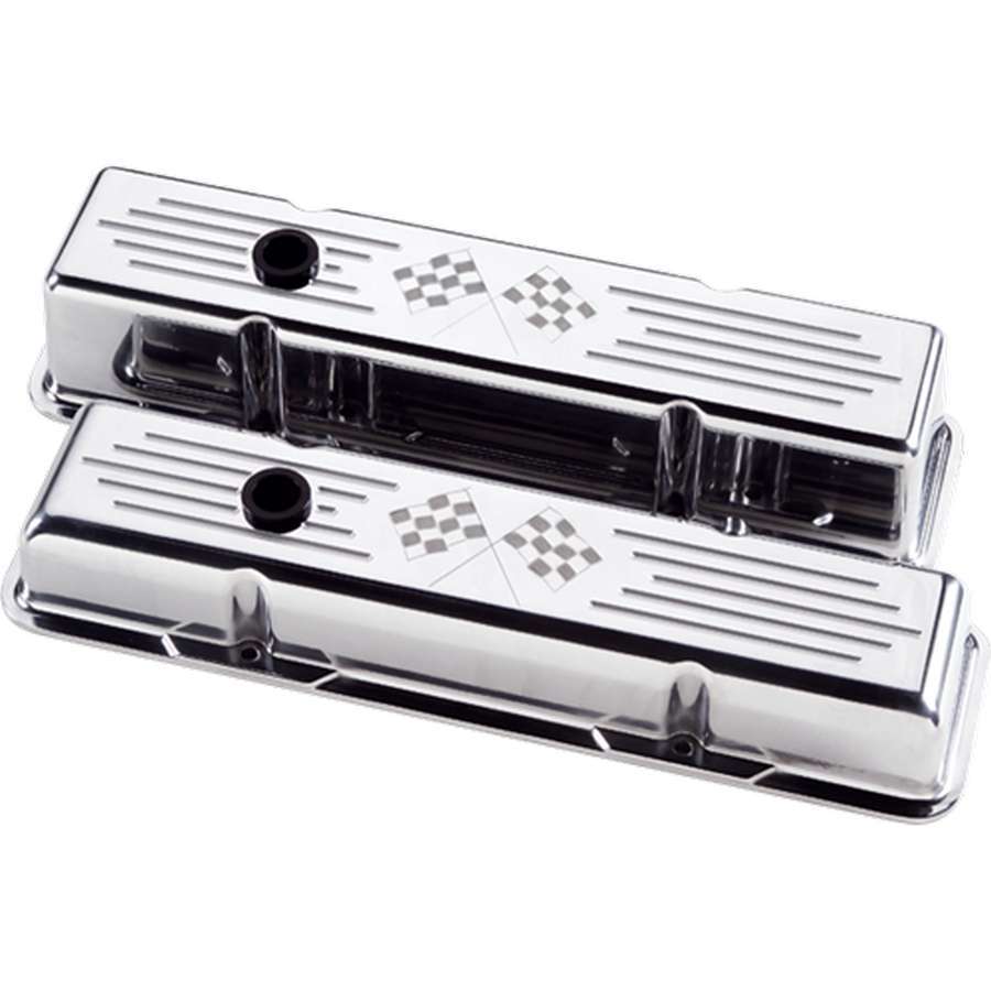 Billet Specialties SB Chevy Short Checkered Flag Valve Covers - SB Chevy - (Set of 2)