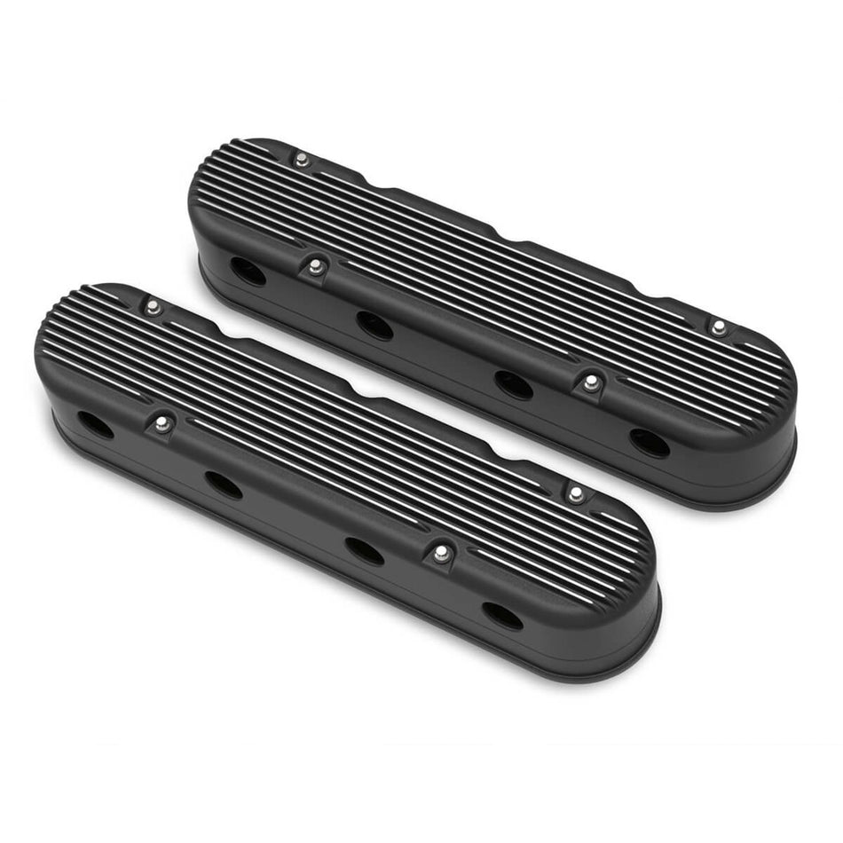 Holley Stock Height Valve Cover - Finned - Aluminum - Satin Black - GM LS-Series