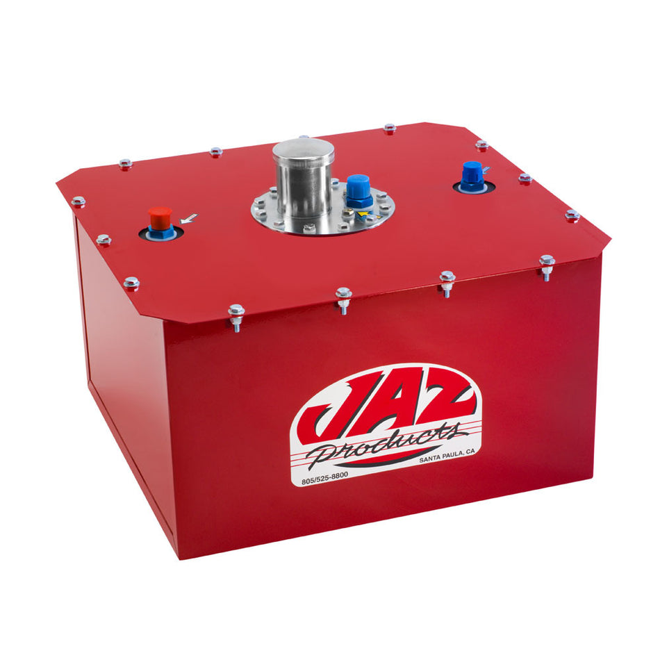 Jaz Products Pro Sport 16 Gallon Fuel Cell and Can - 26 in Wide x 18 in Deep x 10 in Tall - 8 AN Outlet / Return - 10 AN Vent - Foam - Red Powder Coat