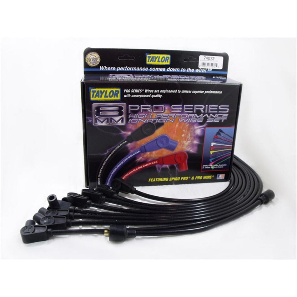 Taylor Spiro-Pro Spiral Core 8 mm Spark Plug Wire Set - Black - 90 / 135 Degree Plug Boots - Socket Style - Mopar B / RB-Series