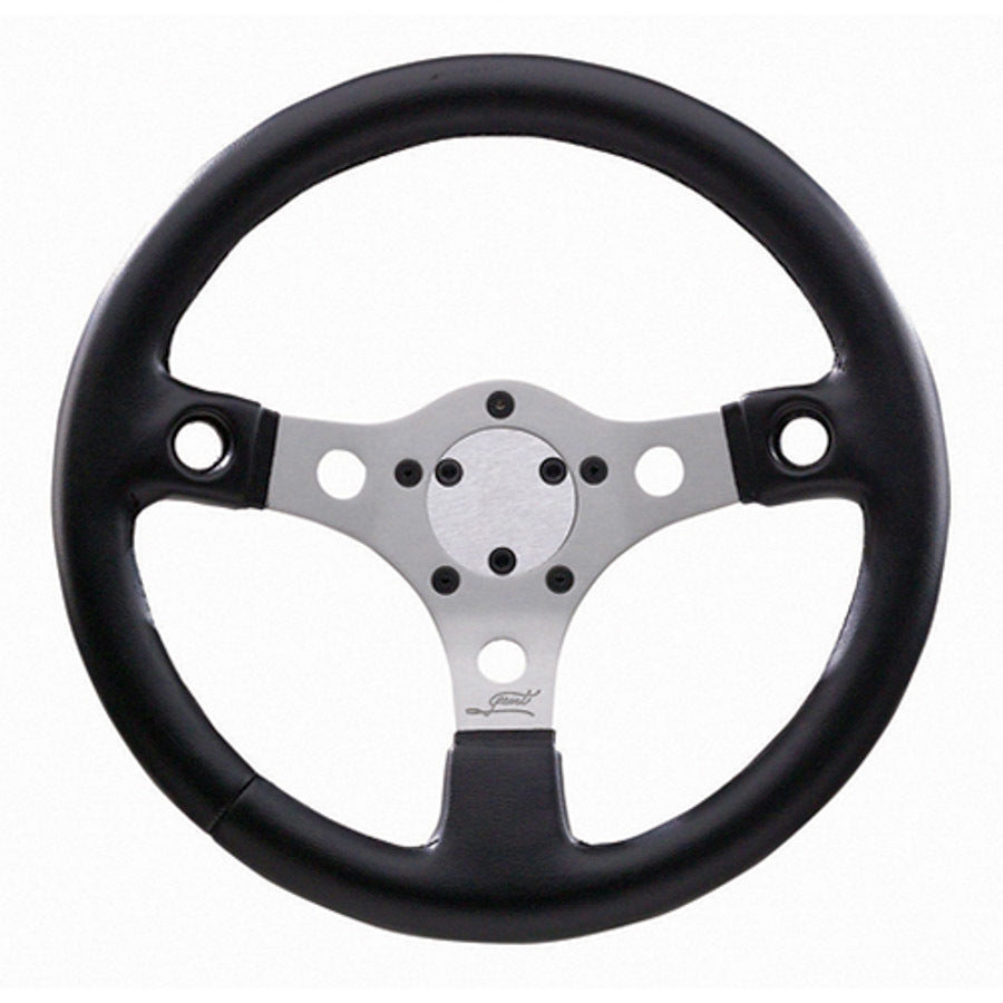 Grant Performance GT Steering Wheel - 13 in Diameter - 1.5 in Dish - 3-Spoke - Black Vinyl Grip - Silver Anodized