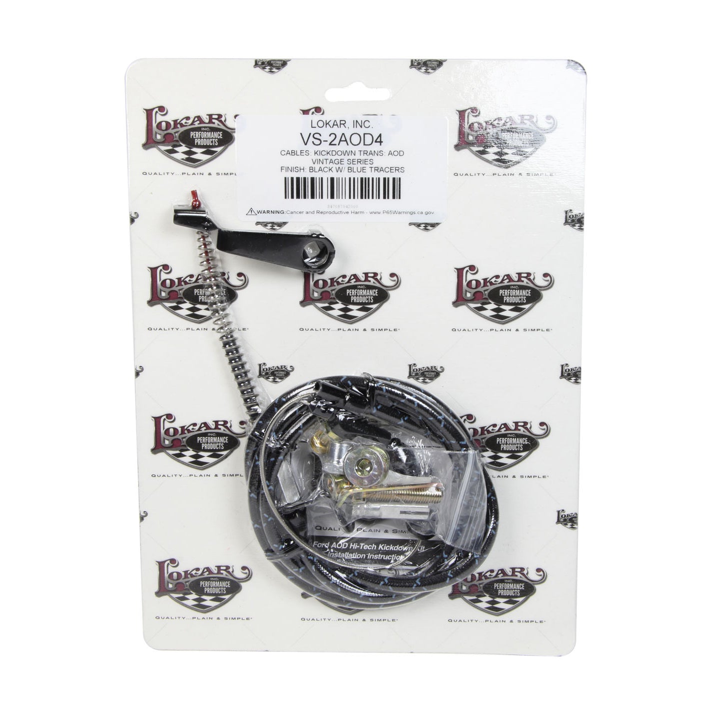 Lokar Vintage Series Kickdown Cable - 60" Length - Woven Cotton - Aluminum Fittings - Black/Blue - AOD