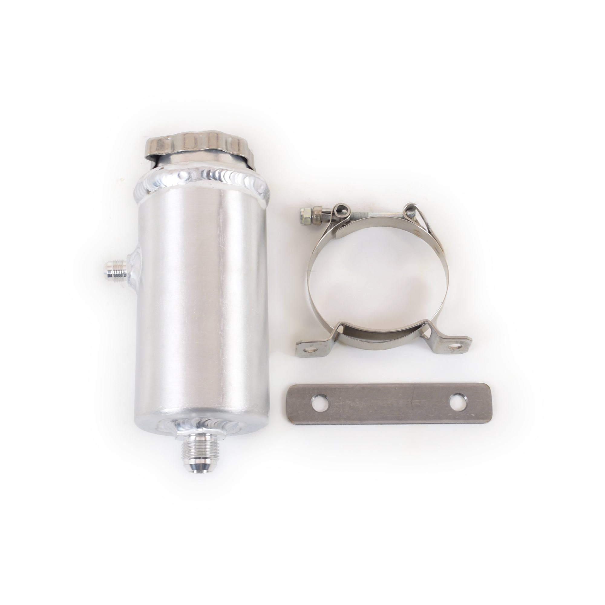 Canton Power Steering Reservoir - 6 AN Male Inlet - 10 AN Male Outlet - Bracket - Aluminum