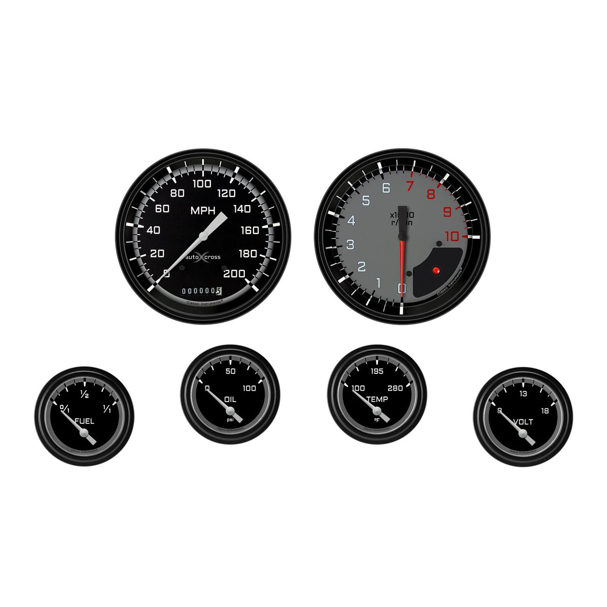 Classic Instruments AutoCross Gauge Kit - Short Sweep - Low Step Black Bezel - Black/Gray Face