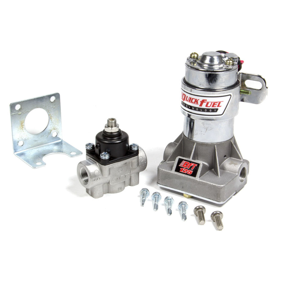 Quick Fuel Technology Inline Electric Fuel Pump 125 gph at 14 psi 3/8" NPT Inlet/Outlet Regulator - Silver