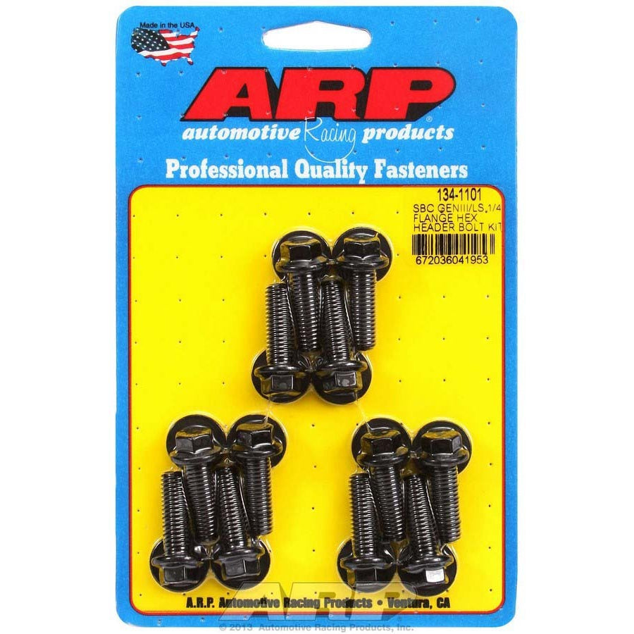 ARP Header Bolt - 8 mm x 1.25 Thread - 0.984 in Long - Hex Head - Washers Included - Chromoly - Black Oxide - GM LS-Series - Set of 12