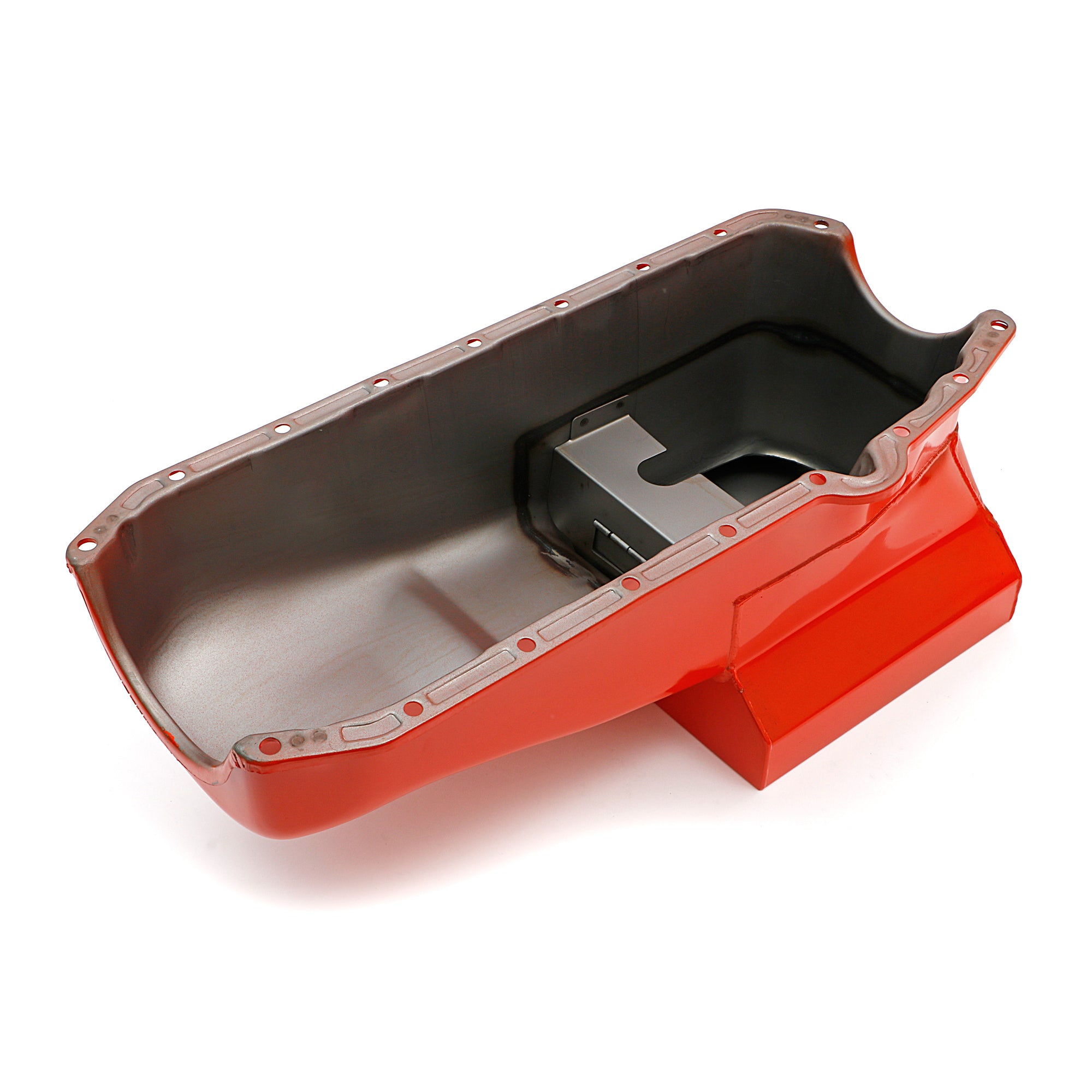 Trans-Dapt Street / Strip Rear Sump Oil Pan - 7 Quart - 8.25 in Deep - Orange Paint - 2 Piece Seal - Small Block Chevy 9726