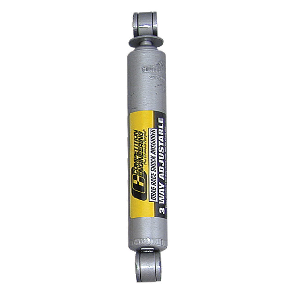 Competition Engineering Drag Monotube Shock - 10.44 in Compressed / 16.41 in Extended - 1.63 in OD - 3 Way Adjustable - Gray Paint - Rear