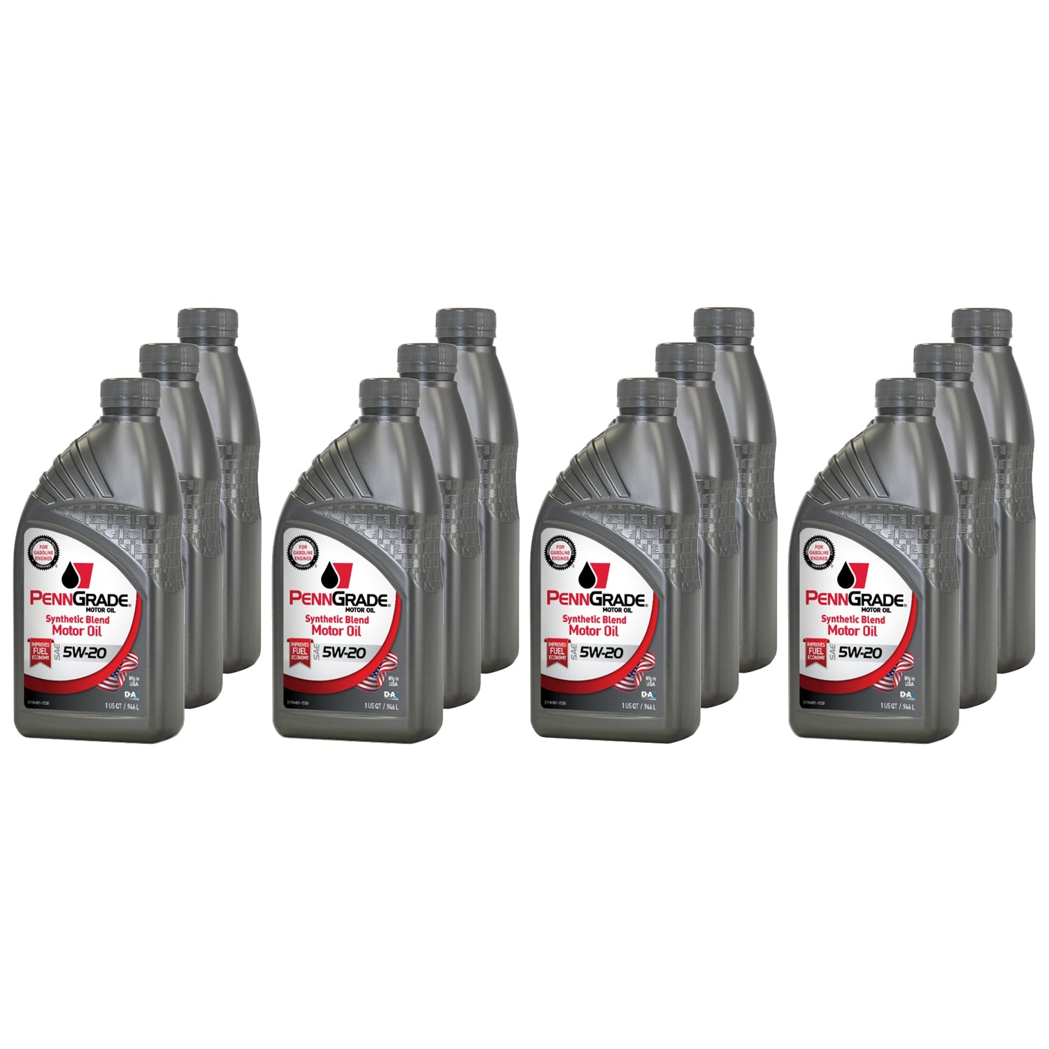 PennGrade Synthetic Blend Motor Oil - 5W20 - Semi-Synthetic - 1 qt Bottle - (Set of 12)