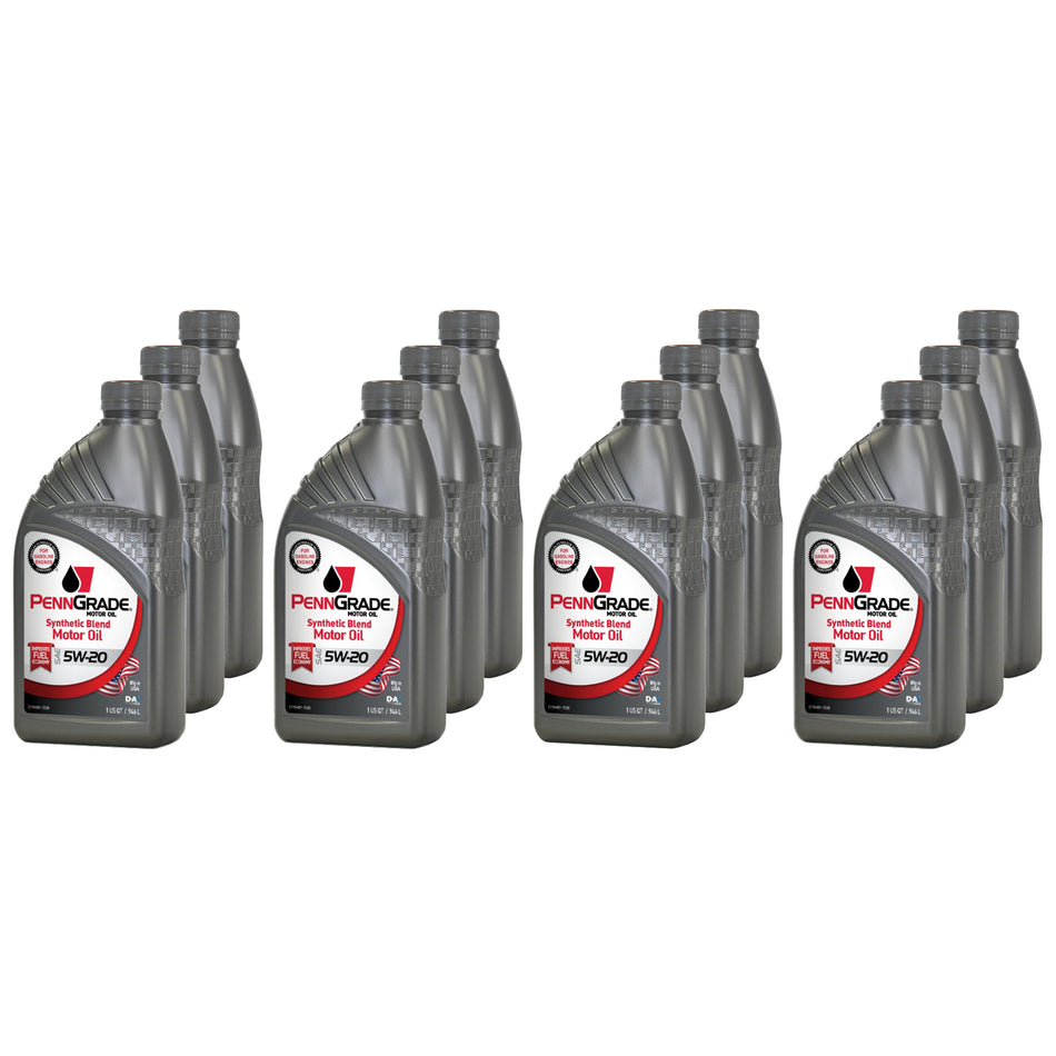 PennGrade Synthetic Blend Motor Oil - 5W20 - Semi-Synthetic - 1 qt Bottle - (Set of 12)