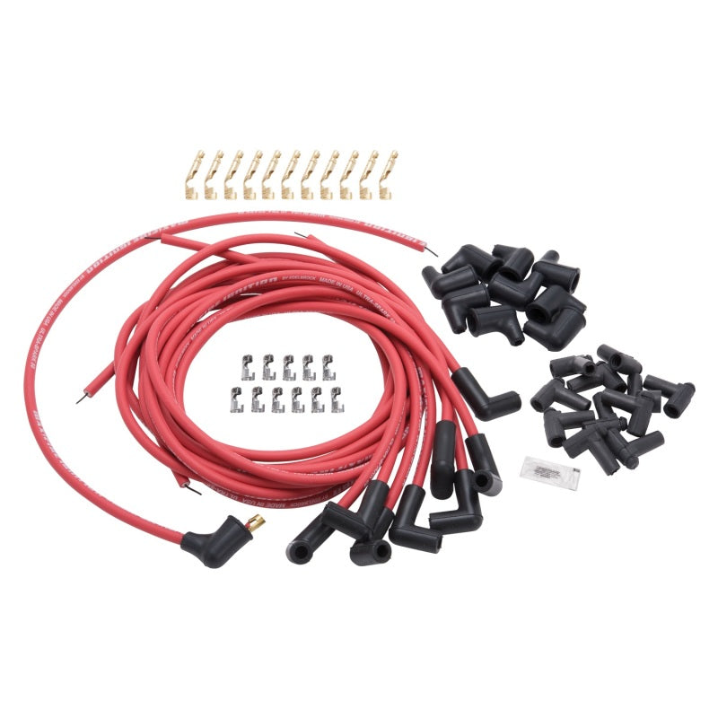 Edelbrock Max-Fire Spark Plug Wire Set Spiral Core 8.5 mm 90 Degree Plug Boots HEI/Socket Style Cut-To-Fit - Red