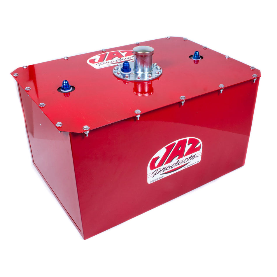 Jaz Products Pro Sport 22 Gallon Fuel Cell and Can - 25.75 in Wide x 17.375 in Deep x 14.5 in Tall - 8 AN Outlet / Return - 10 AN Vent - Foam - Red Powder Coat