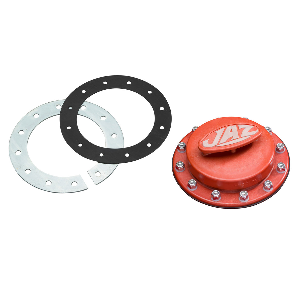 Jaz Products Fuel Cell Filler Plate - Flat Mount - 12-Bolt Flange/Gasket - Red Plastic