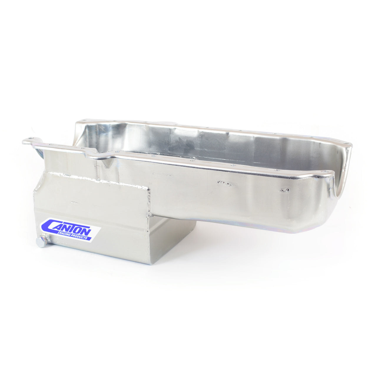 Canton Drag Race Rear Sump Oil Pan - 6 Quart - 8 in Deep - Cadmium - 1 Piece Seal - Small Block Chevy