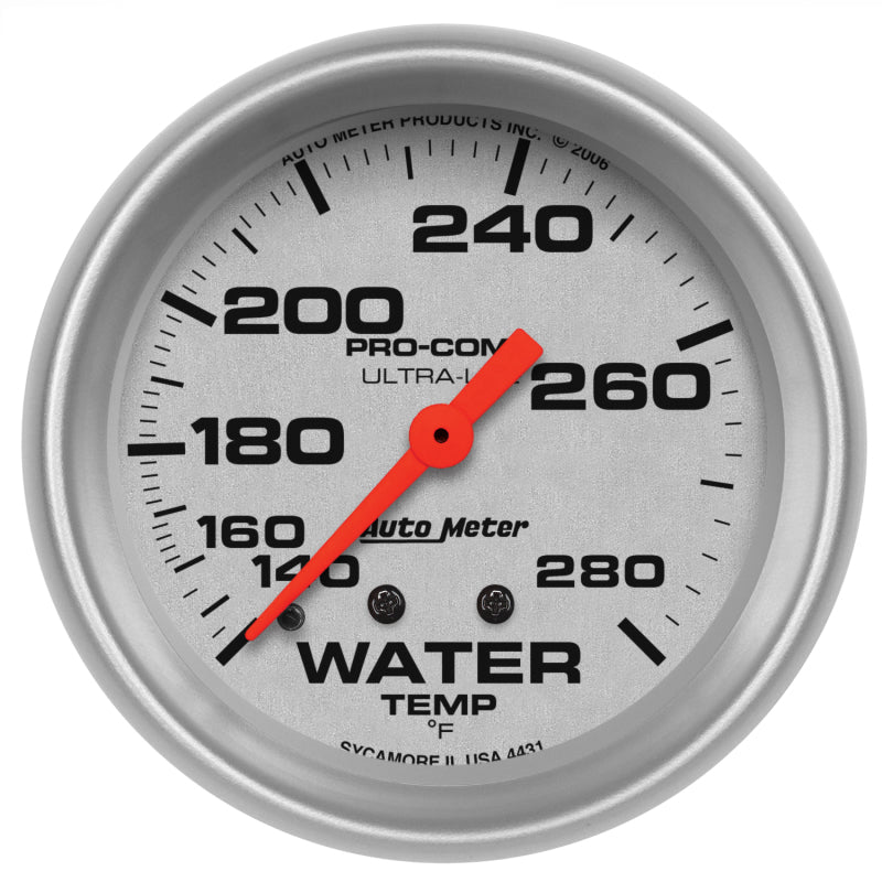 Auto Meter Ultra-Lite Water Temperature Gauge - 2-5/8" - 140-280