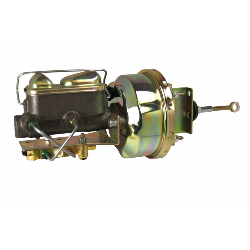 Leed Master Cylinder and Booster - 1 in Bore - Dual Integral Reservoir - 7 in OD - Single Diaphragm - Gold Zinc Plated - Ford Mustang 1964-66 5H473