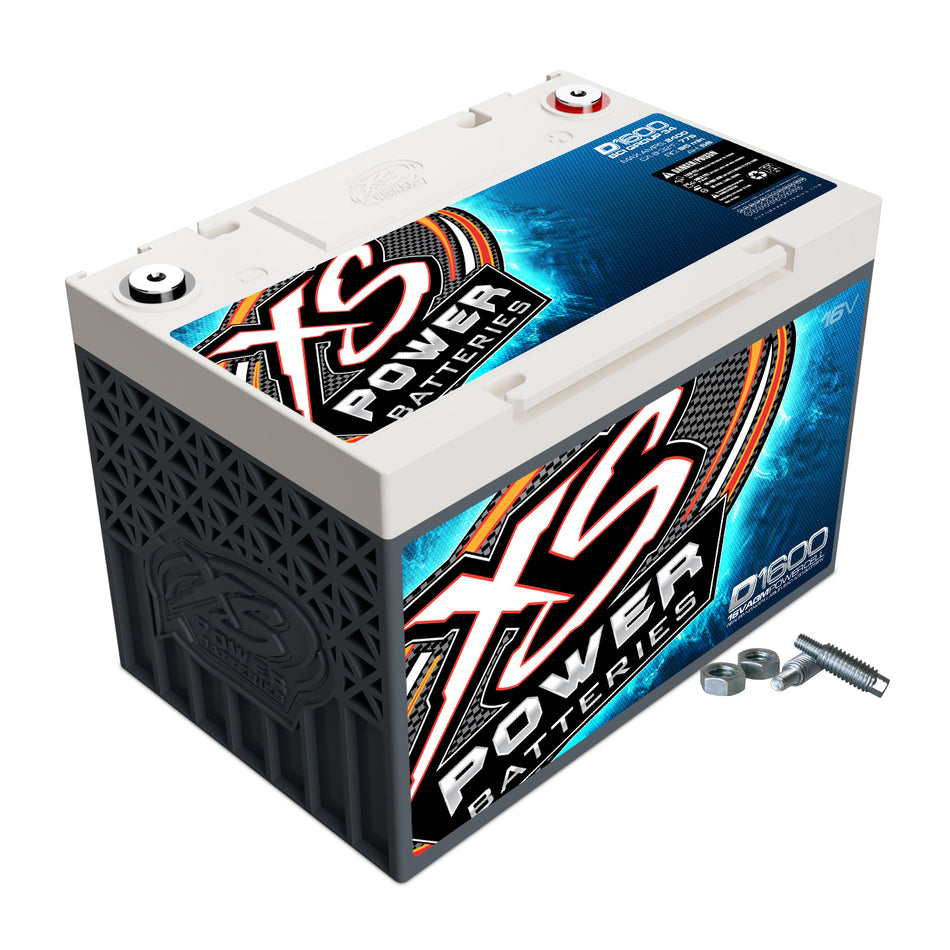 XS Power Battery D Series AGM Battery - 16V - 775 Cranking amps - Threaded Terminals - Top Terminals - Studs Included - 10.24 in L x 7.20 in H x 6.75 in W - BCI Group 34