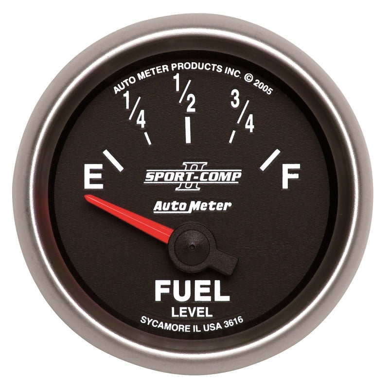 Auto Meter Sport-Comp II 240-33 ohm Fuel Level Gauge - Electric - Analog - Short Sweep - 2-1/16 in Diameter - Black Face
