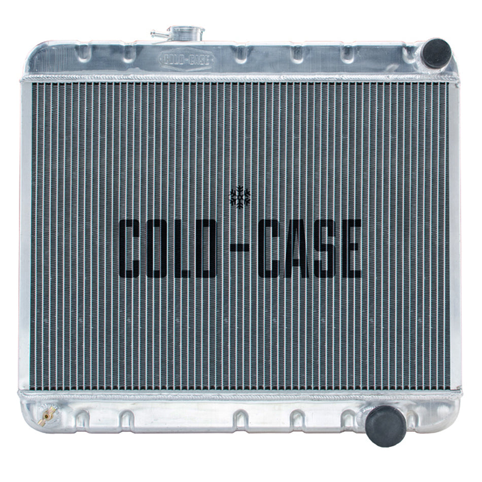 Cold-Case Aluminum Radiator - 25.75" W x 20.125" H x 3" D - Passenger Side Inlet - Passenger Side Outlet - With Air Conditioning - Polished - Manual - GM A-Body 1964-65
