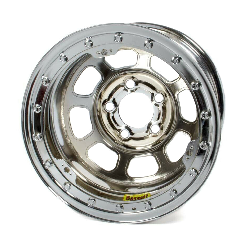 Bassett D-Hole Beadlock Wheel - 15" x 8" - Chrome - 5" Backspace - 5 x 5" Bolt Pattern