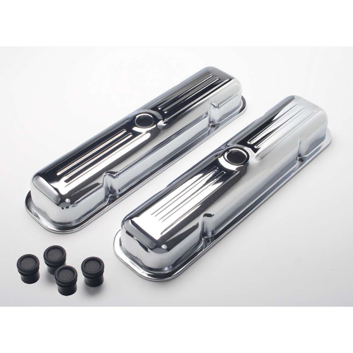 Trans-Dapt Valve Cover - Stock Height - Breather Holes - Chrome - Pontiac V8 - Pair