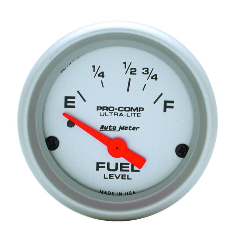 Auto Meter Ultra-Lite 16-158 ohm Fuel Level Gauge - Electric - Analog - Short Sweep - 2-1/16 in Diameter - Silver Face