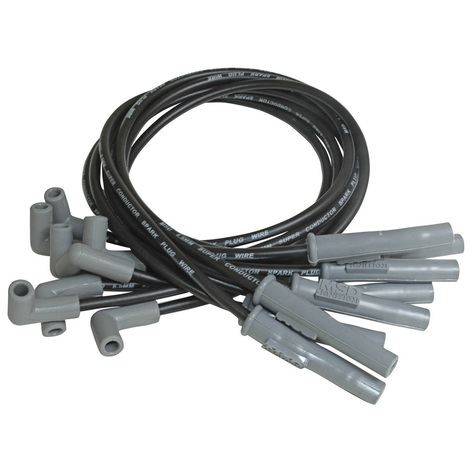 MSD 8.5mm Super Conductor Spark Plug Wire Set - Spiral Core - 8.5mm - Black - Multi-Angle Plug Boot - Ford - SB, 351W