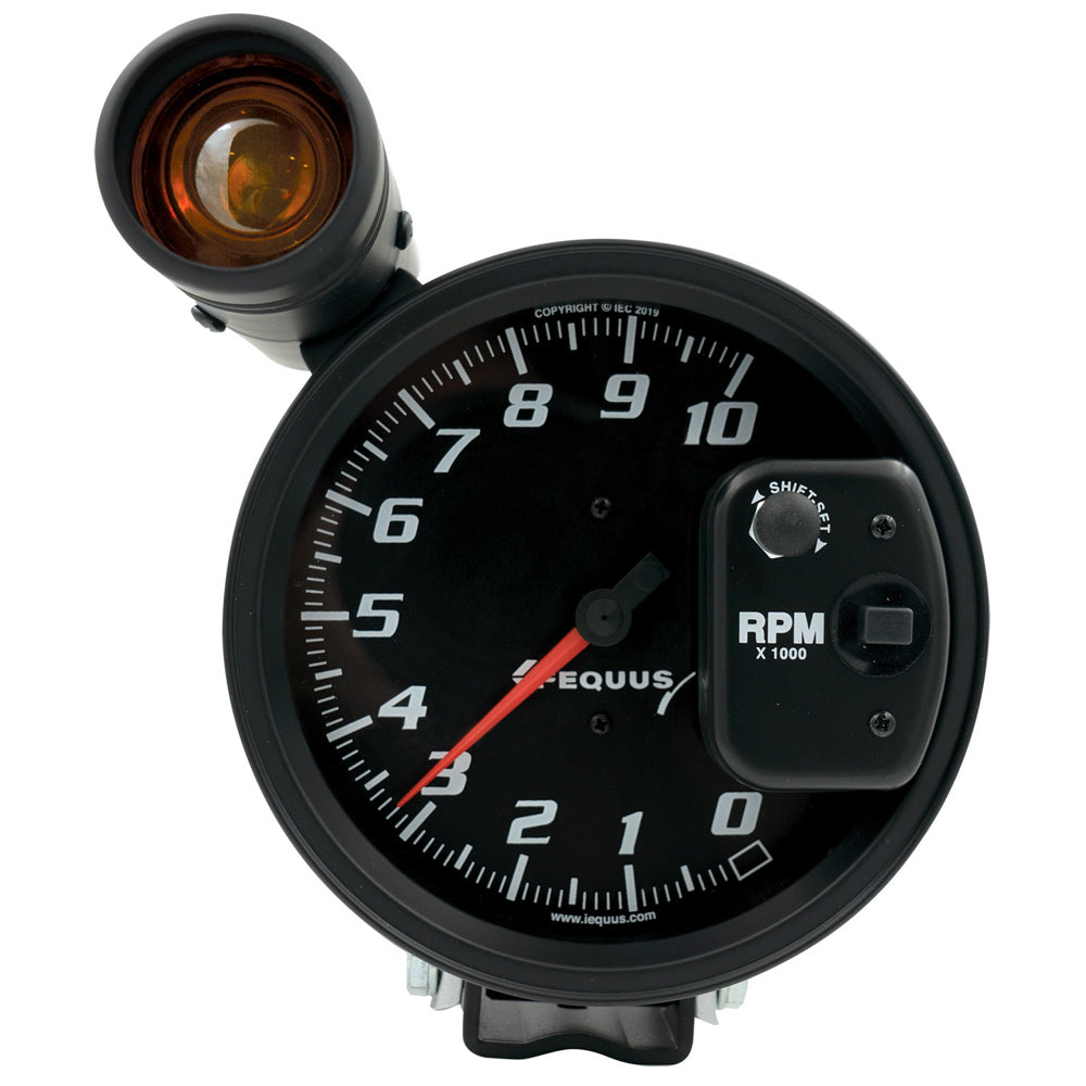 Equus 6000 Series Tachometer - 10000 RPM - Electric - Analog - 5" Diameter - Pedestal Mount - Shift Light - Black Face