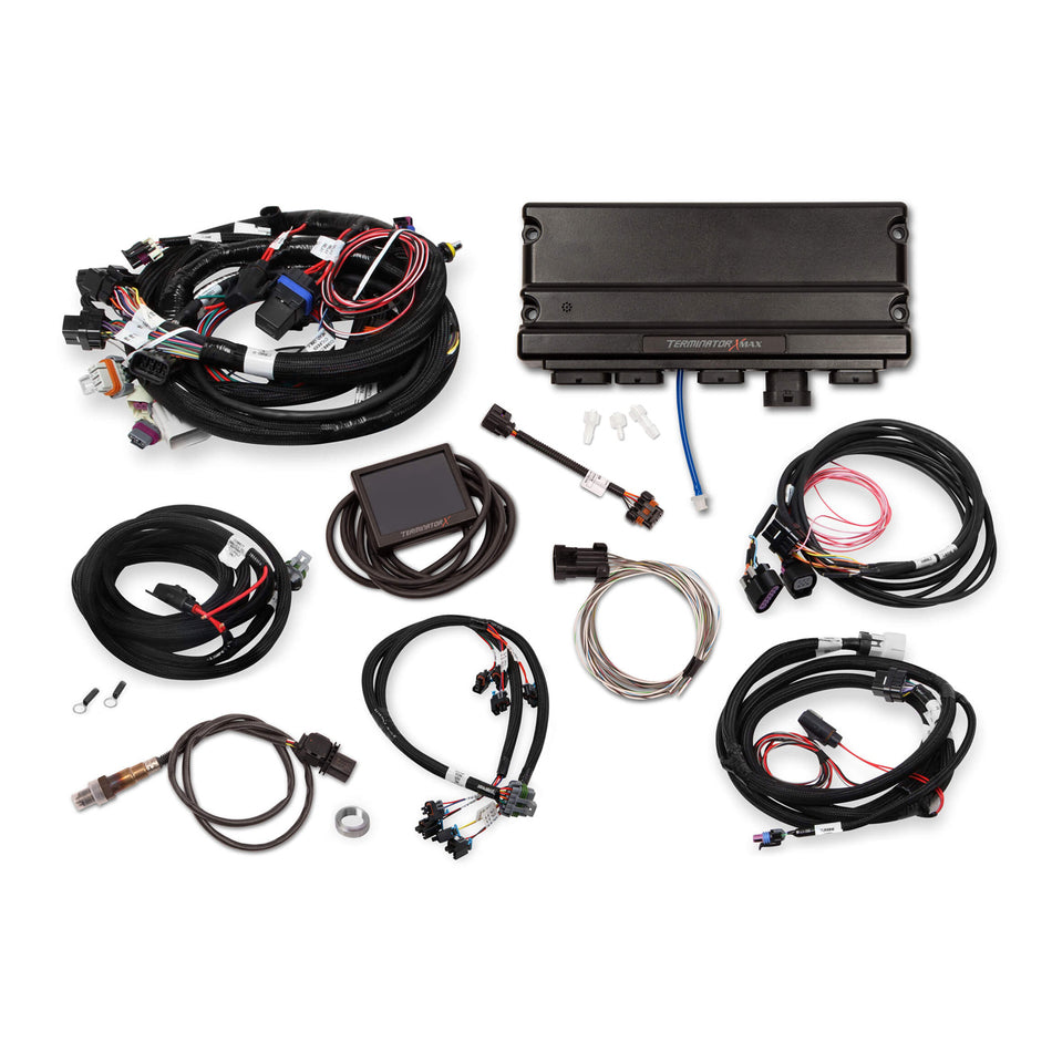 Holley EFI Terminator X Max Engine Control Module - 3.5 in Touchscreen - Wiring Harness - Drive By Wire - Transmission Control - 24x Reluctor Wheel - GM LS-Series
