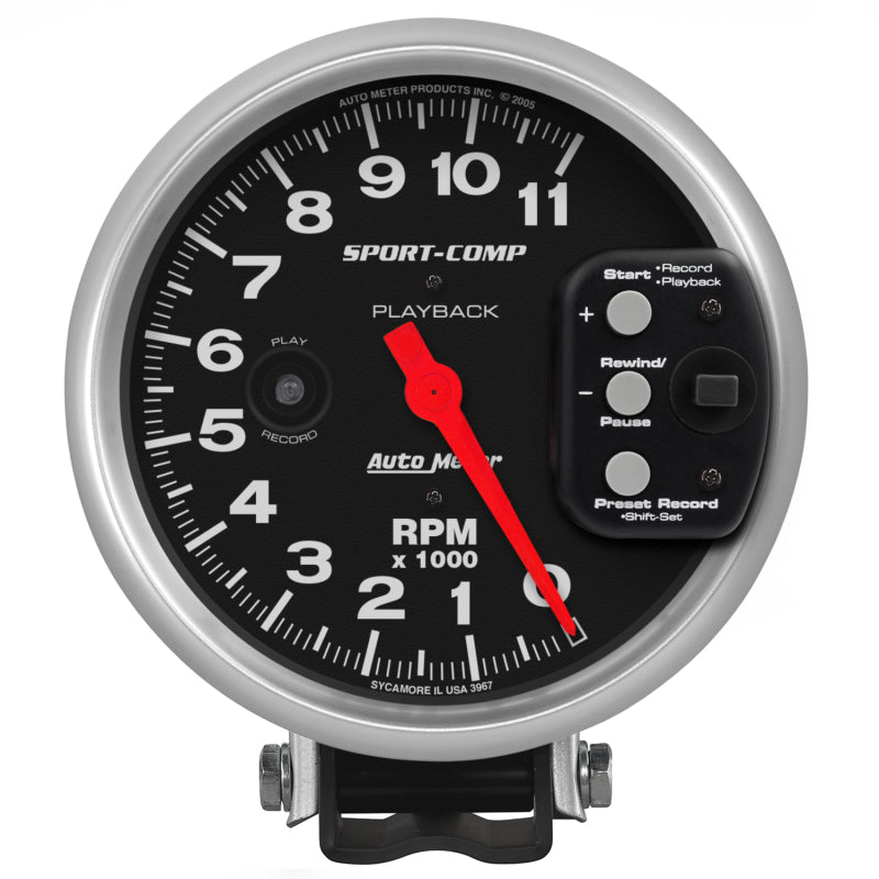 Auto Meter Sport-Comp 11000 RPM Tachometer - Electric - Analog - 5 in Diameter - Playback - Black Face
