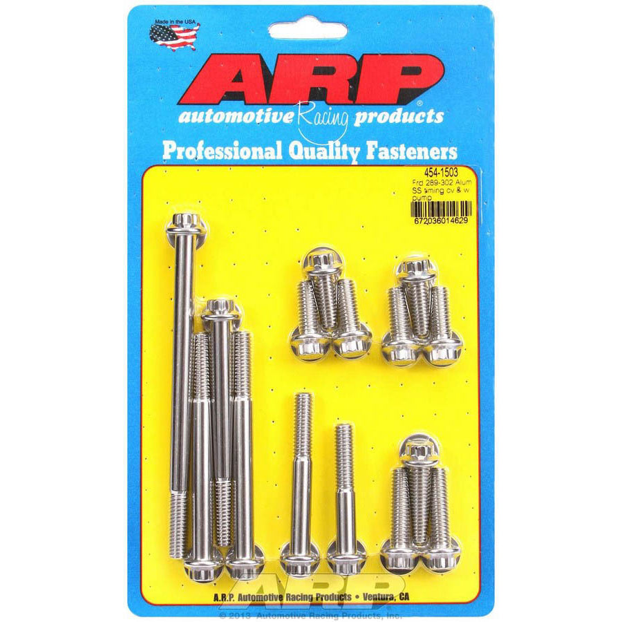 ARP Stainless Steel Timing Cover and Aluminum Water Pump Bolt Kit - 12-Point - Ford 289, 302