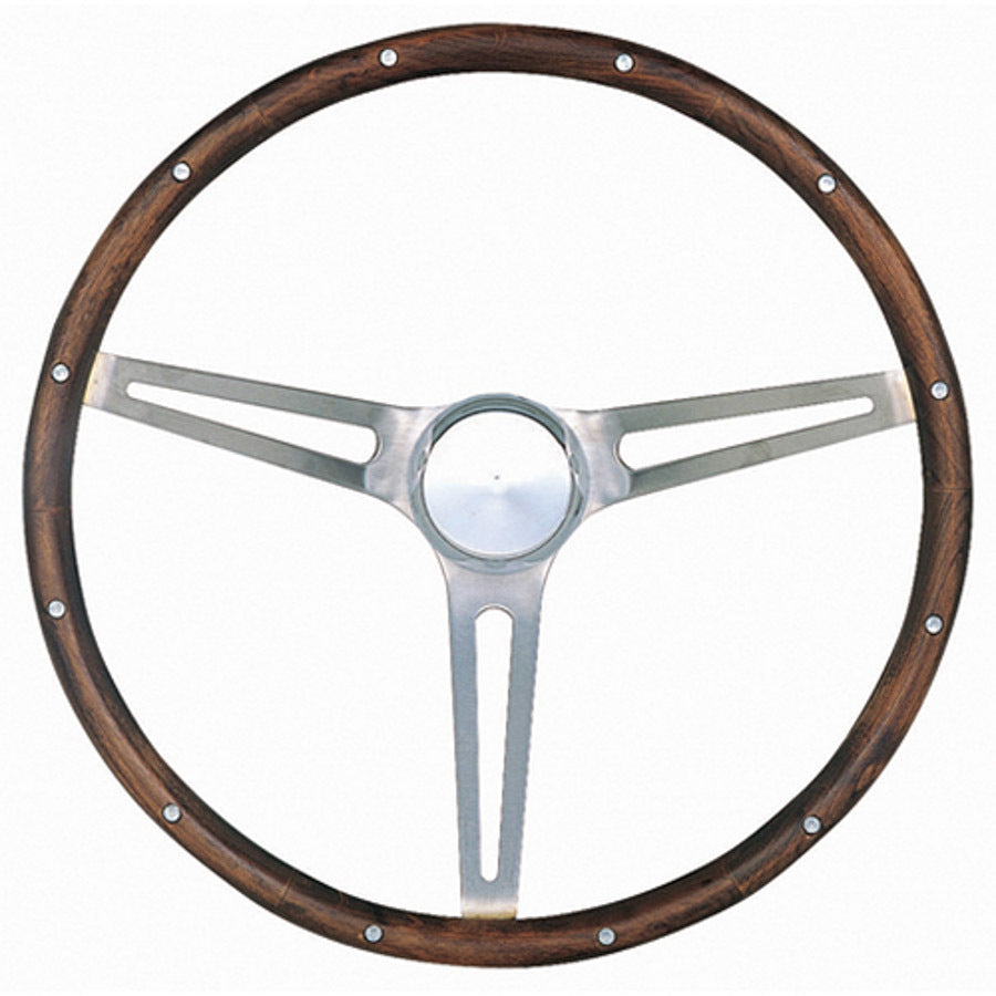 Grant Classic Nostalgia Steering Wheel - 15 in Diameter - 4.125 in Dish - 3-Spoke - Wood Grip - Brushed 967-0