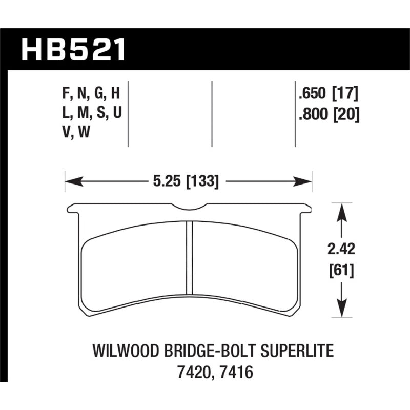 Hawk Performance DTC-50 Compound Brake Pads High Torque High Temperature Wilwood Superlite Bridgebolt Style Caliper - Set of 4