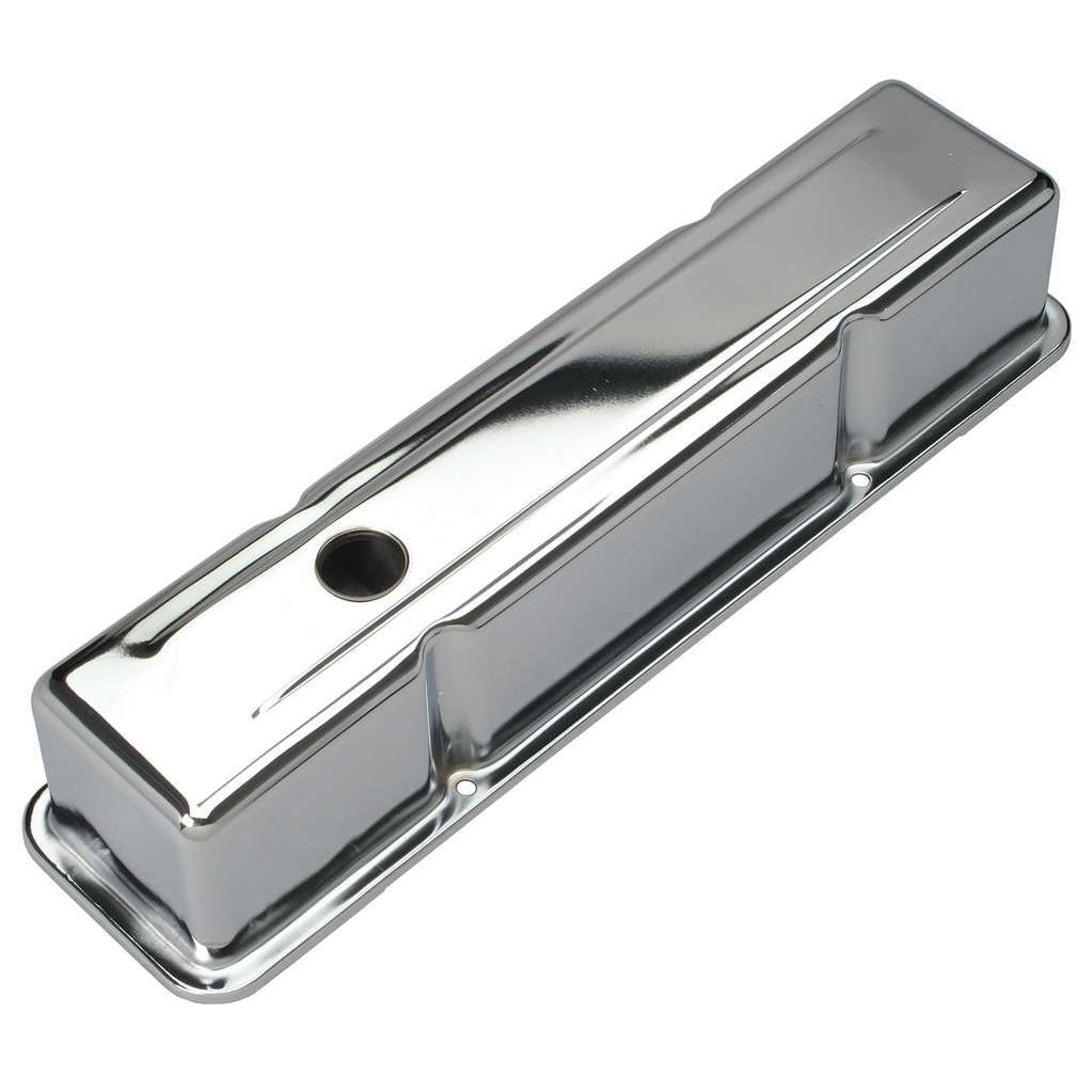 Trans-Dapt Tall Valve Cover - Baffled - Breather Holes - Chrome - Small Block Chevy - Pair
