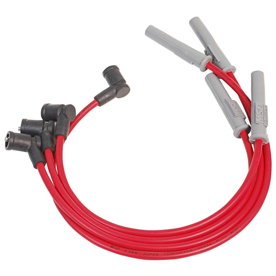 MSD Super Conductor Spiral Core Spark Plug Wire Set - 8.5 mm - Red - Straight Plug Boots/90 Degree Boots - Mazda Miata 1990-2000