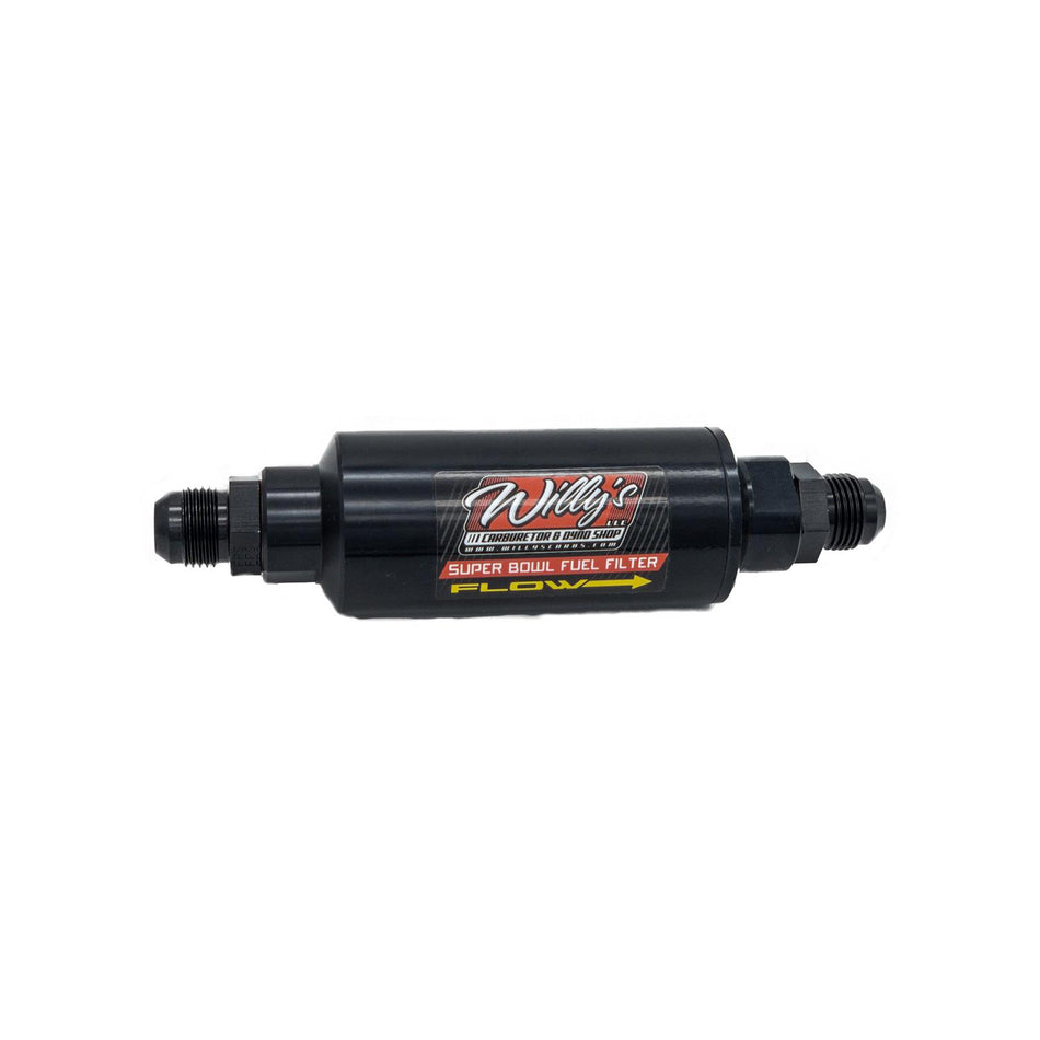 Willy's Carburetors In-Line Fuel Filter - 100 Micron - Stainless Element - 10 AN Male Inlet - 10 AN Male Outlet - Black