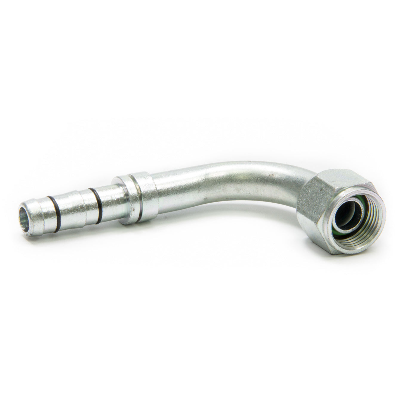 Vintage Air Hose End Fitting 90 Degree 10 AN E-Z Clip to 10 AN Female O-Ring - Aluminum/Steel
