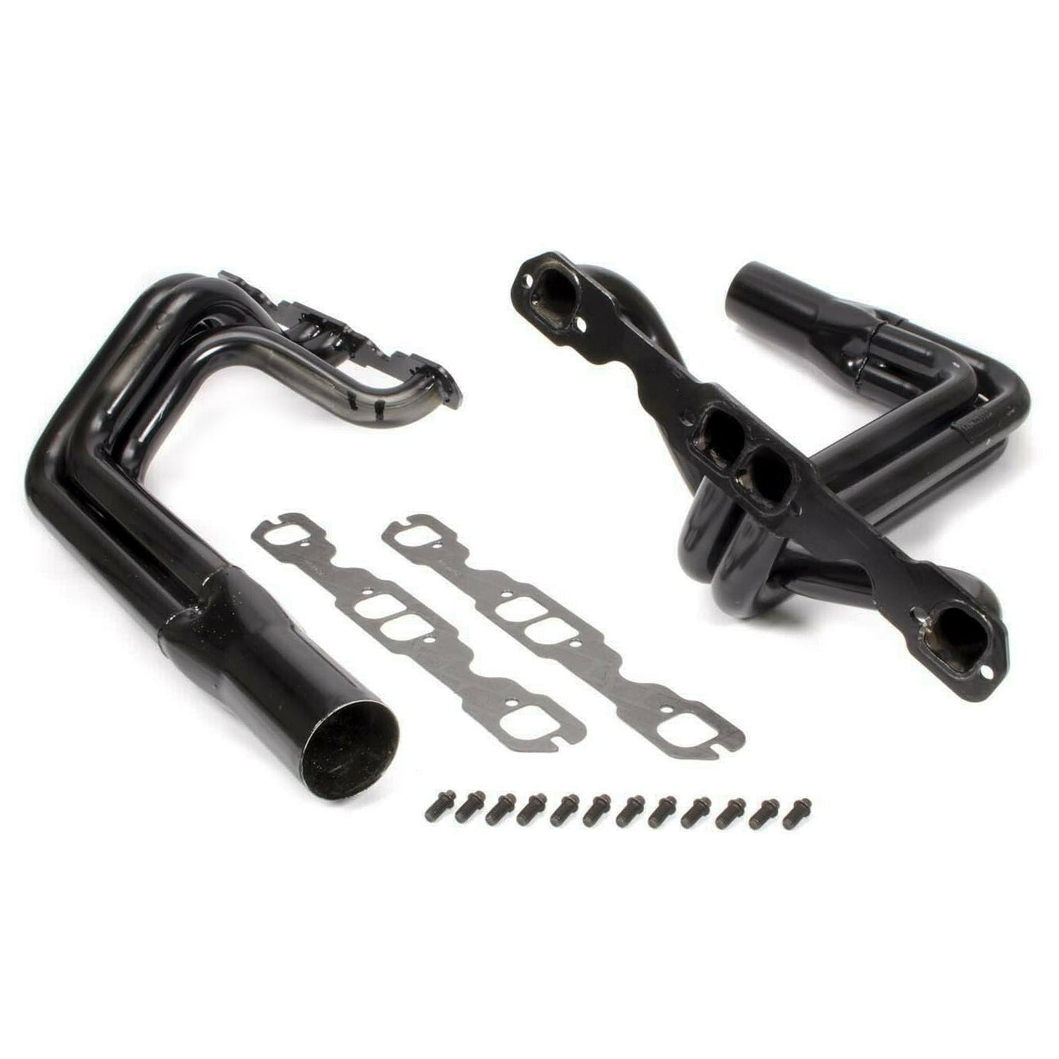 Schoenfeld IMCA Modified Headers - 1-5/8" Primary - 3" Collector - Steel - Black Paint - 602 Crate - SB Chevy