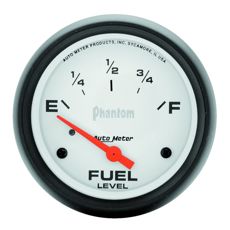 Auto Meter Phantom 240-33 ohm Fuel Level Gauge - Electric - Analog - Short Sweep - 2-5/8 in Diameter - White Face