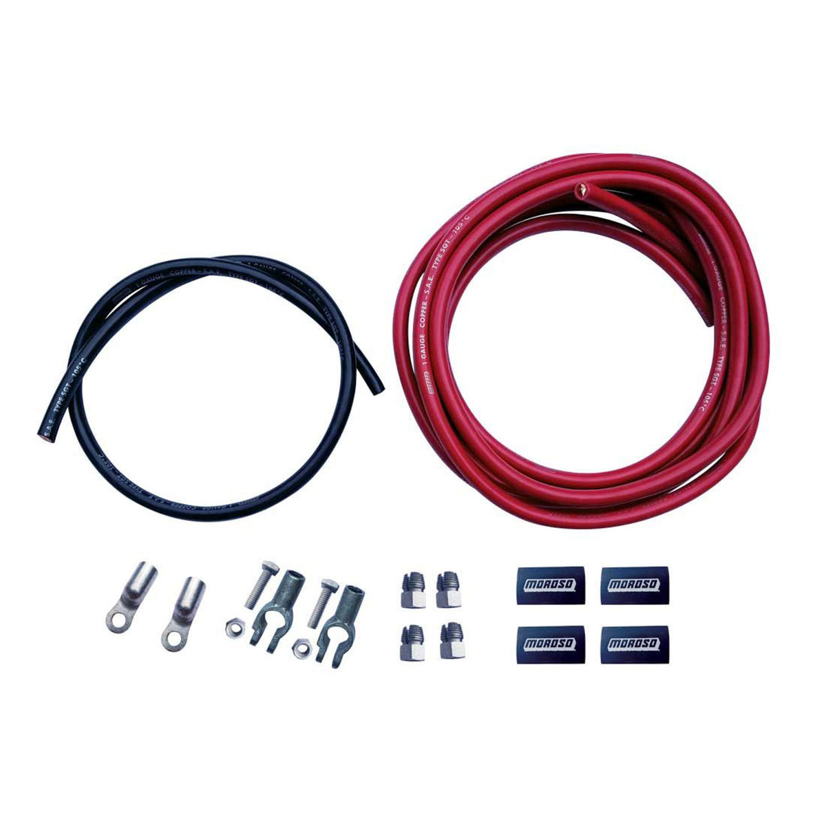 Moroso Battery Cable Kit - Top Mount Battery Terminals - Post Adapters/Terminal Lugs/Heat Shrink Included - Copper - 15 Ft.